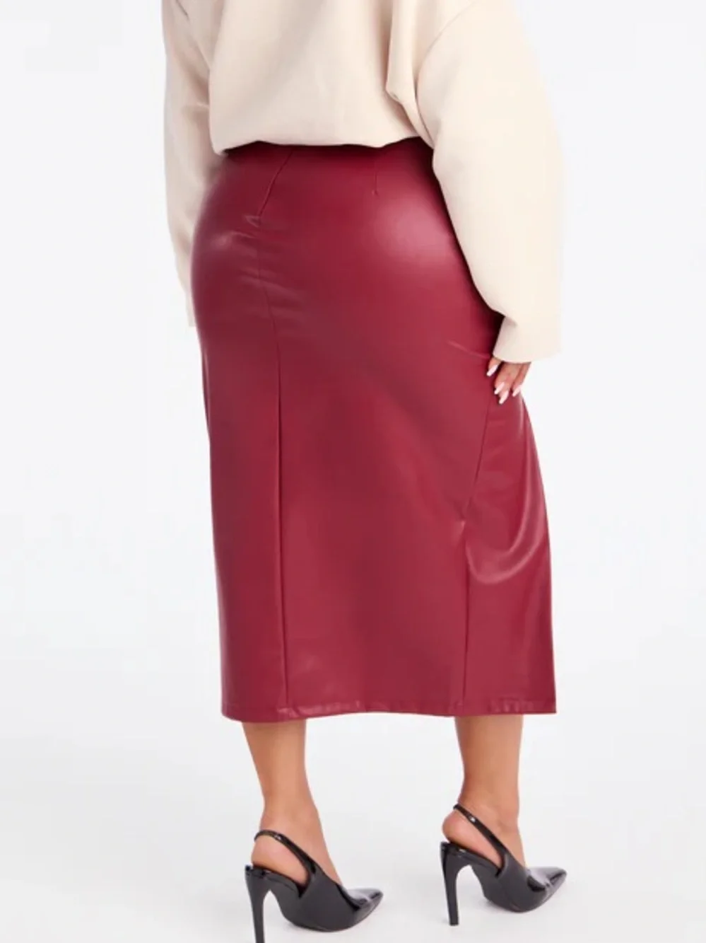 Faux Leather Burgundy Midi Skirt NEW 🏷️
